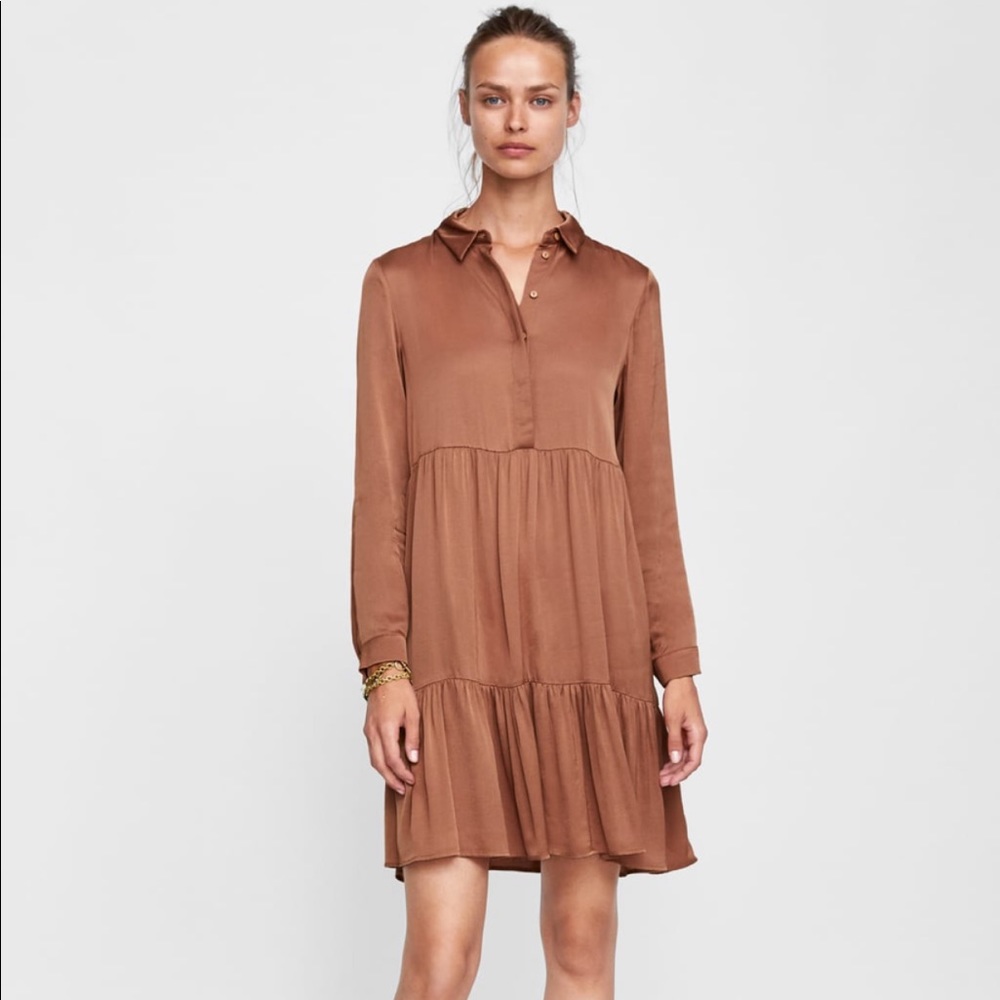 Zara Brown Ruffle Dress - like new size large